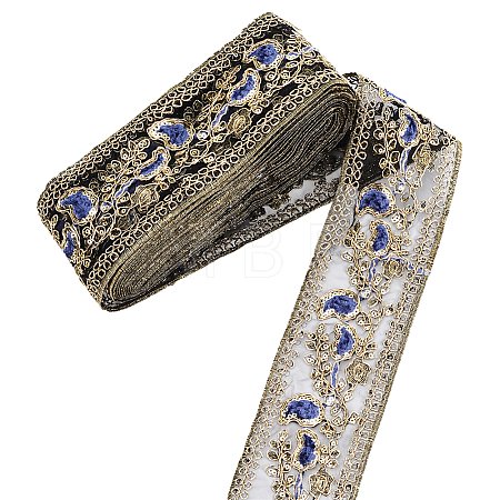 Flower Pattern Ethnic Style Embroidery Floral Polyester Ribbons OCOR-WH0070-322A-01-1