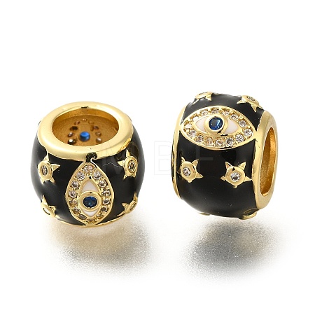 Rack Plating Brass Micro Pave Cubic Zirconia Barrel European Beads with Enamel KK-Z086-28G-02-1