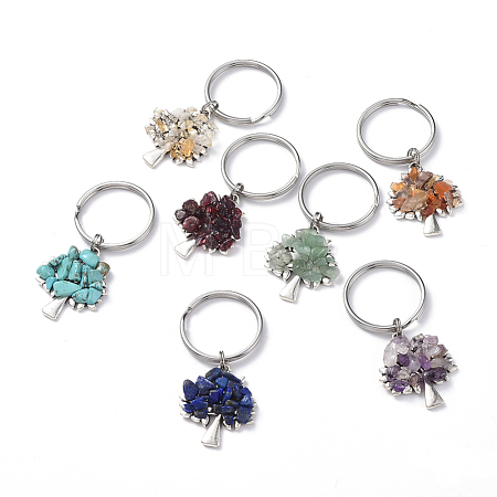 Chip Natural & Synthetic Gemstone Keychain Sets KEYC-JKC00219-1