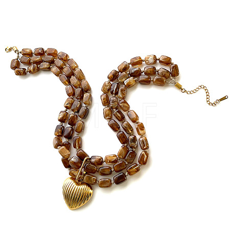 316 Surgical Stainless Steel Heart Resin Beaded 3 Layer Necklaces for Women WG11269-01-1