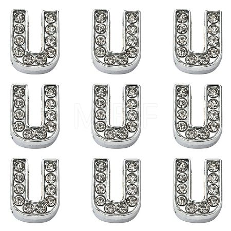 Alloy Initial Slide Charms with Grade A Rhinestones ALRI-R032-U-FF-1