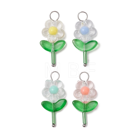 32Pcs 4 Colors Transparent Acrylic Flower Pendants PALLOY-JF03619-S-1