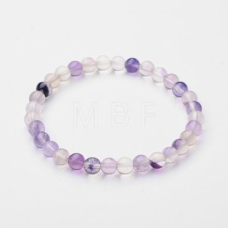 Natural Fluorite Beaded Stretch Bracelets X-BJEW-F202-05-1