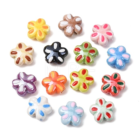 Five Petal Flower Bright Glazed Porcelain Beads PR-CBA4DE3-01-1