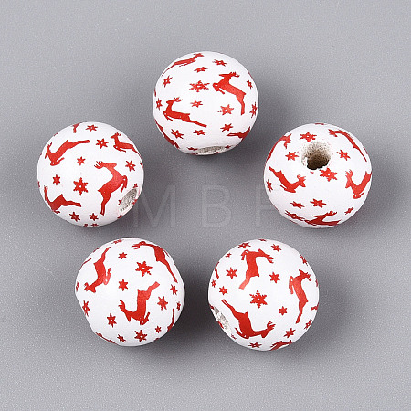 Christmas Spray Painted Schima Wood Beads WOOD-T032-35I-1