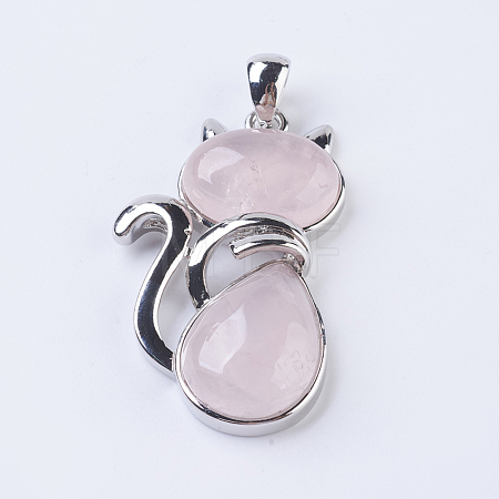Natural Rose Quartz Kitten Pendants X-G-P352-B07-1