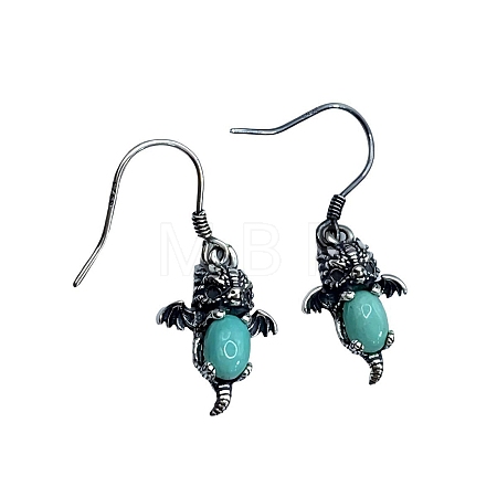 Dragon Synthetic Turquoise Dangle Earrings EJEW-C178-04-1