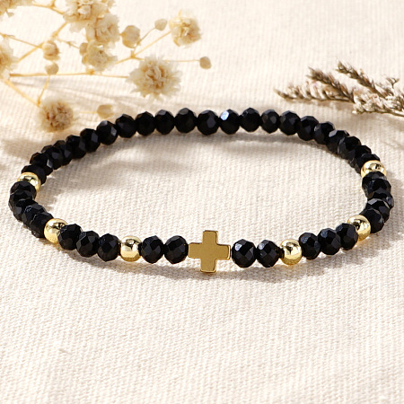 Glass & Brass Beads Stretch Bracelets for Women NO6494-1-1