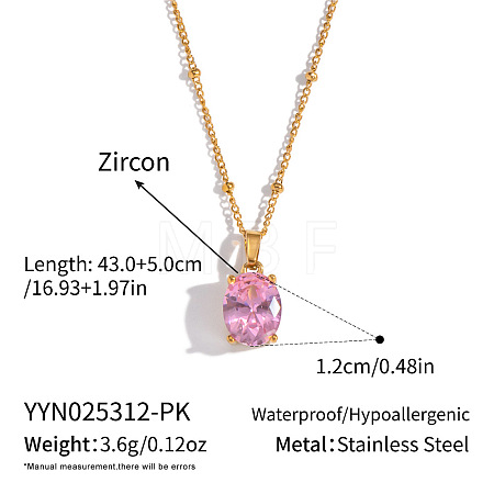 Minimalist 304 Stainless Steel Pave Cubic Zircon Oval Pendant Necklaces for Women DL9343-3-1