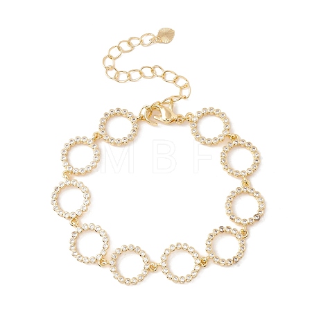Clear Cubic Zirconia Open Ring Link Chains Bracelet BJEW-I301-08G-1