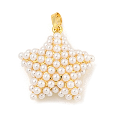 Rack Plating Brass & ABS Plastic Imitation Pearl Pendants X-KK-N255-03C-G-RS-1