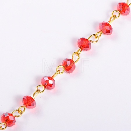 Handmade Rondelle Glass Beads Chains for Necklaces Bracelets Making AJEW-JB00037-06-1