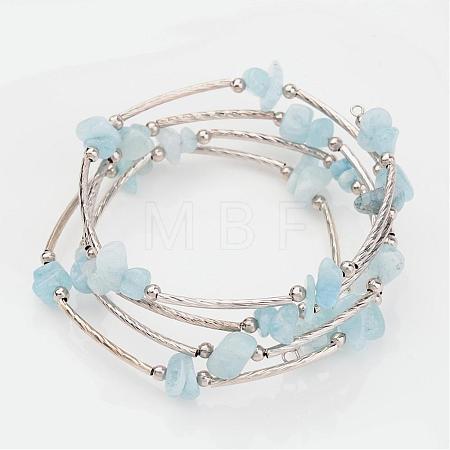 Four Loops Natural Aquamarine Beaded Wrap Bracelets BJEW-JB02332-01-1