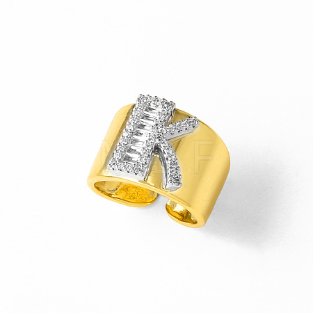 Brass Micro Pave Clear Cubic Zirconia Cuff Open Rings FS-WGA5D1D-11-1