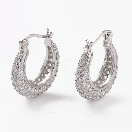 Brass Micro Pave Clear Cubic Zirconia Hoop Earrings EJEW-C502-07P-1