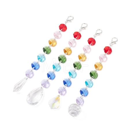 Electroplate Octagon Glass Beaded Pendant Decorations HJEW-JM00737-1