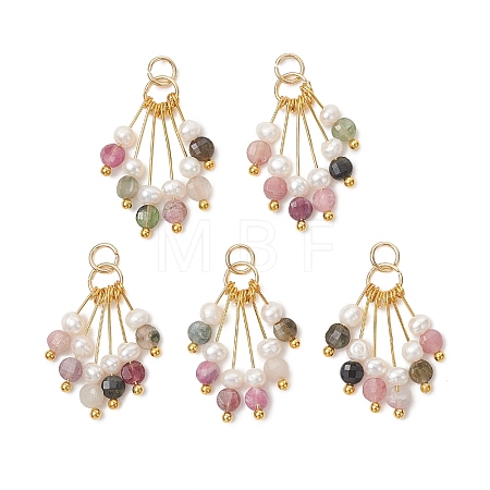 Natural Multicolor Tourmaline and Pearl Pendants PALLOY-JF05739-1