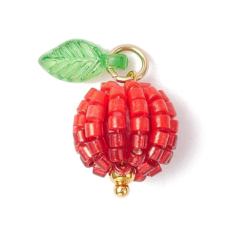 Glass Seed Beaded Berry Fruit Pendants PALLOY-MZ00729-01-1