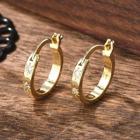 Brass Micro Pave Clear Cubic Zirconia Hoop Earrings EJEW-H125-18G-1