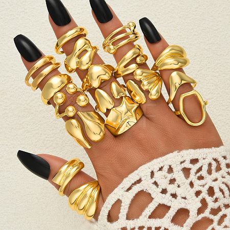 Alloy Mixed Shapes Cuff Open Rings Sets for Women WG69060-01-1