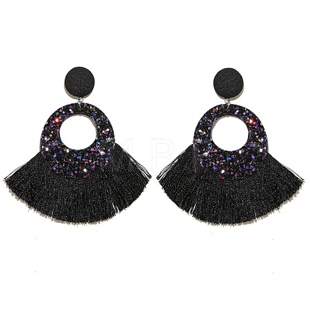 Bohemian Style Acrylic & Polyester Fan Tassel Stud Earrings FS-WGB5BEF-10-1