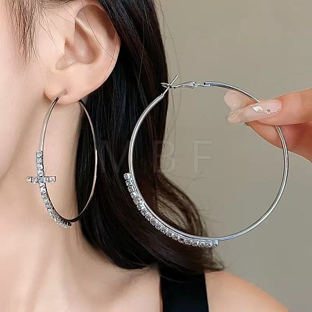 Cross Alloy Crystal Rhinestone Hoop Earrings FS-WG132BD-01-1