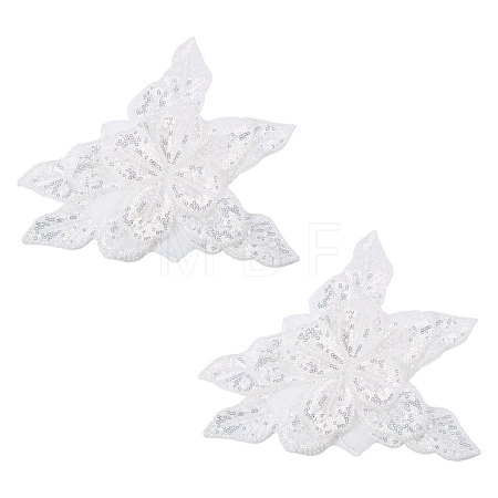 2Pcs Fabric with Tube Beads and Pearl Beads & Sequins Patches DIY-PH0038-13B-1