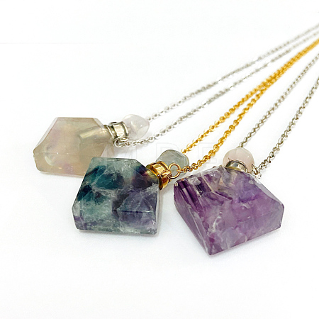 Natural Fluorite Perfume Bottle Pendant Necklaces NJEW-F266-03-1