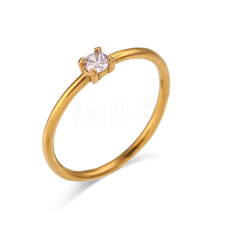 Flat Round 304 Stainless Steel Micro Pave Cubic Zirconia Finger Rings FS-WG2DA17-26-1