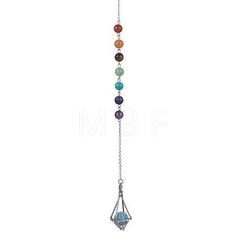 Chakra Mixed Synthetic & Natural Round Gemstone Pointed Dowsing Pendulums PALLOY-JF02520-01-1