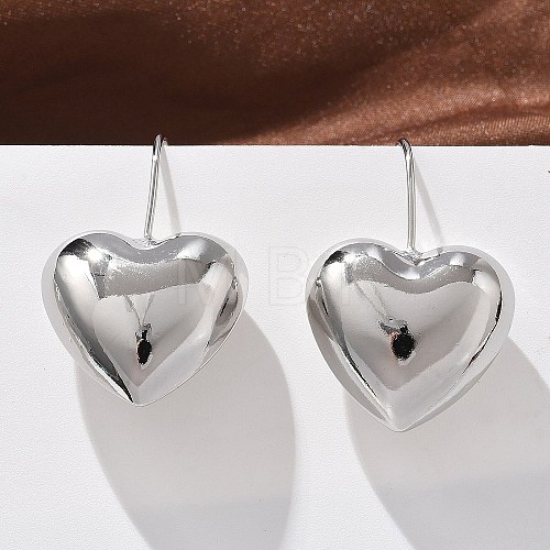 Heart Brass Dangle Earrings EJEW-B132-03P-1