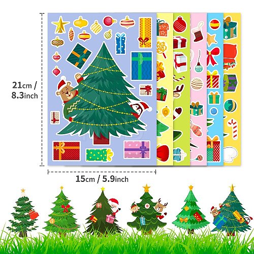 6Pcs Christmas Tree Paper Self-Adhesive Picture Stickers STIC-C010-31-1