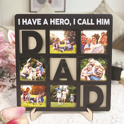 Father's Day Wood Nine-grid Photo Frame Stand for Dad Gift PW-WG5A7FE-01-1