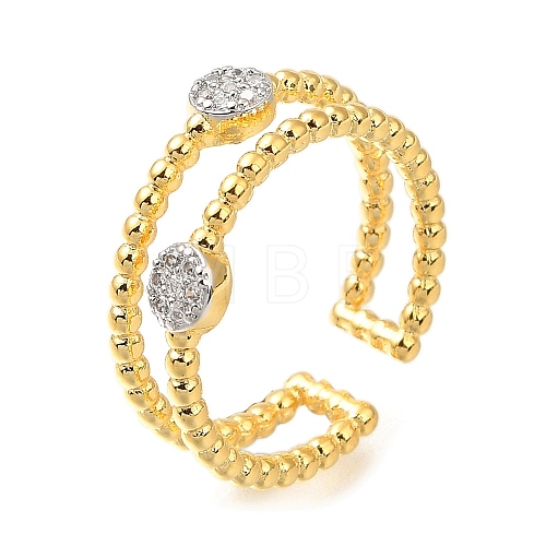 Rack Plating Brass Micro Pave Cubic Zirconia Open Cuff Rings for Women RJEW-M022-28G-1