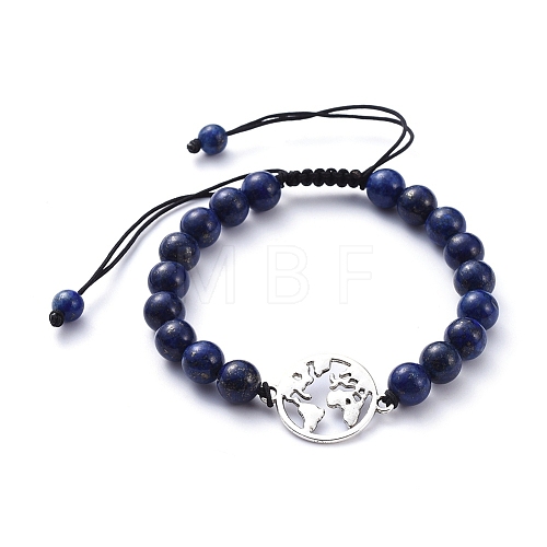 Unisex Adjustable Natural Lapis Lazuli Braided Bead Bracelets BJEW-JB05138-04-1