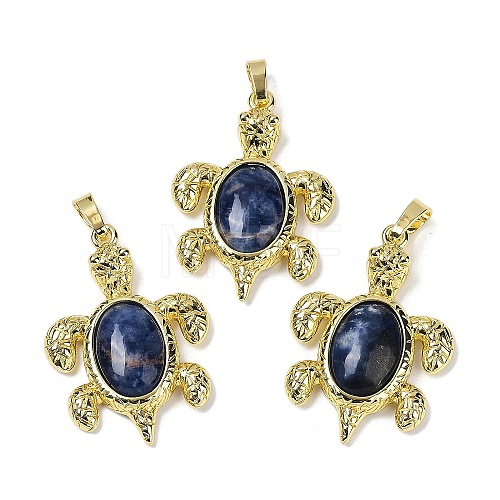 Natural Sodalite & Brass Pendants KK-F887-01G-01-1