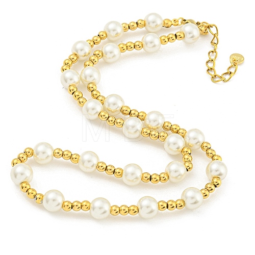 304 Stainless Steel & 201 Stainless Steel & Plastic Pearl Round Beaded Necklaces for Women NJEW-G144-02G-1