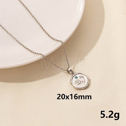 Stainless Steel Flat Round with Hand & Footprint Pendant Necklaces HK0528-3-1