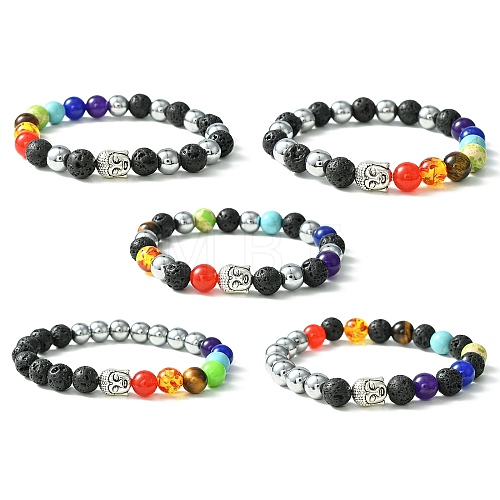 5Pcs 5 Style Natural & Synthetic Mixed Stone Beaded Stretch Bracelets Set BJEW-JB09636-1