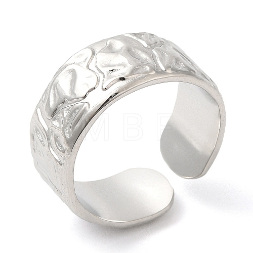 304 Stainless Steel Textured Open Cuff Ring for Women RJEW-I098-26P-1