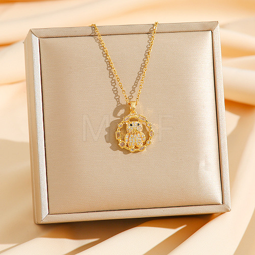 Brass Micro Pave Clear Cubic Zirconia Ring with Bear Pendants Necklaces NJEW-K280-03B-G-1