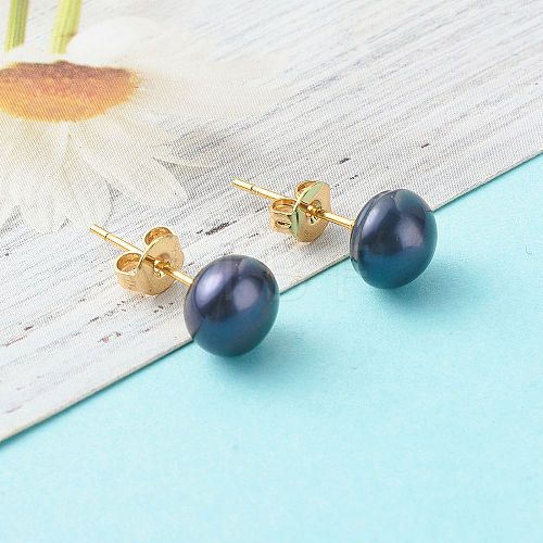 Natural Pearl Rondelle Stud Earrings EJEW-JE04585-01-1