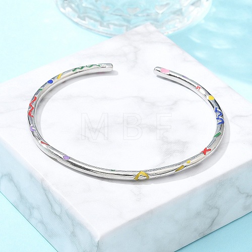 Brass Open Cuff Bangles for Women BJEW-G736-12P-03-1