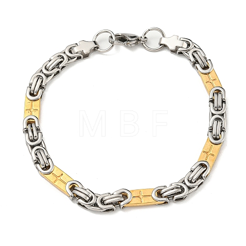Two Tone 304 Stainless Steel Cross Link & Byzantine Chain Bracelet BJEW-B078-27GP-1