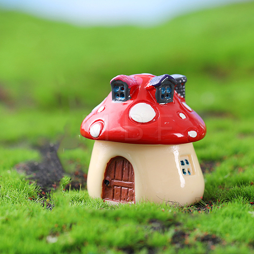 Mini Resin Mushroom House Figurines MUSH-PW0001-085A-02-1