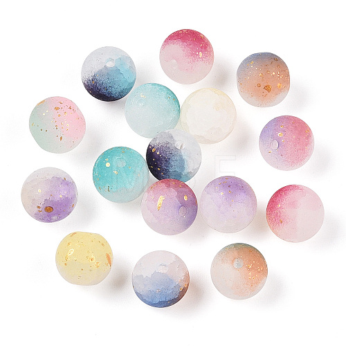 Frosted Baking Painted Crackle Glass Beads with Glitter Powder X-DGLA-T004-8mm-01A-1