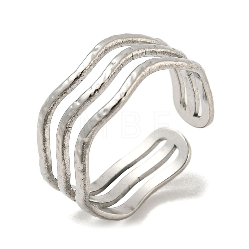 Non-Tarnish 304 Stainless Steel Triple Lines Open Cuff Ring RJEW-C067-07P-1