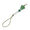 Brass Glass with Natural Quartz Crystal with Natural White Jade Mobile Straps HJEW-JM02288-3