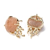 Brass Micro Pave Cubic Zirconia Stud Earring Findings with Natural Sunstone KK-Z096-05G-04-2