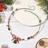 Brass Handmade Lampwork Christmas Tree Pendant Glass Beaded Necklaces NJEW-TA00275-1